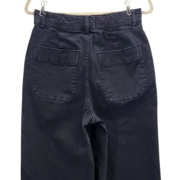 Everlane The Organic Cotton Wide-Leg Twill Black High Rise Pants Womens 8 - Picture 4 of 8